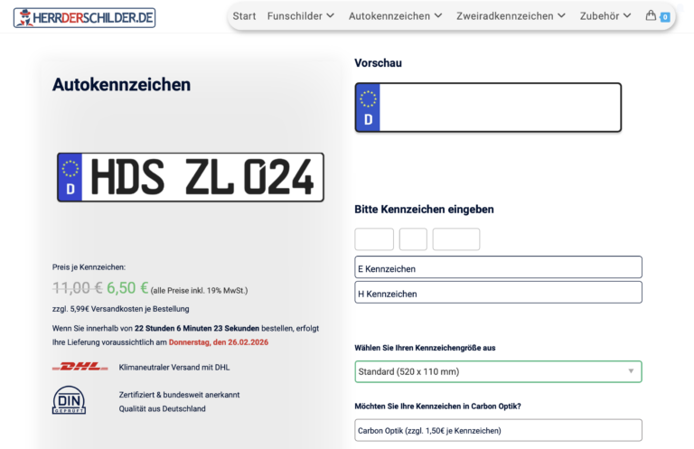 Mehr über den Artikel erfahren Kennzeichen online bestellen: Nummernschild schnell nach Hause